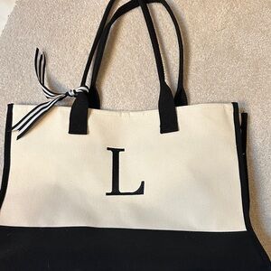 Black and White Canvas Tote Bag monogrammed letter L